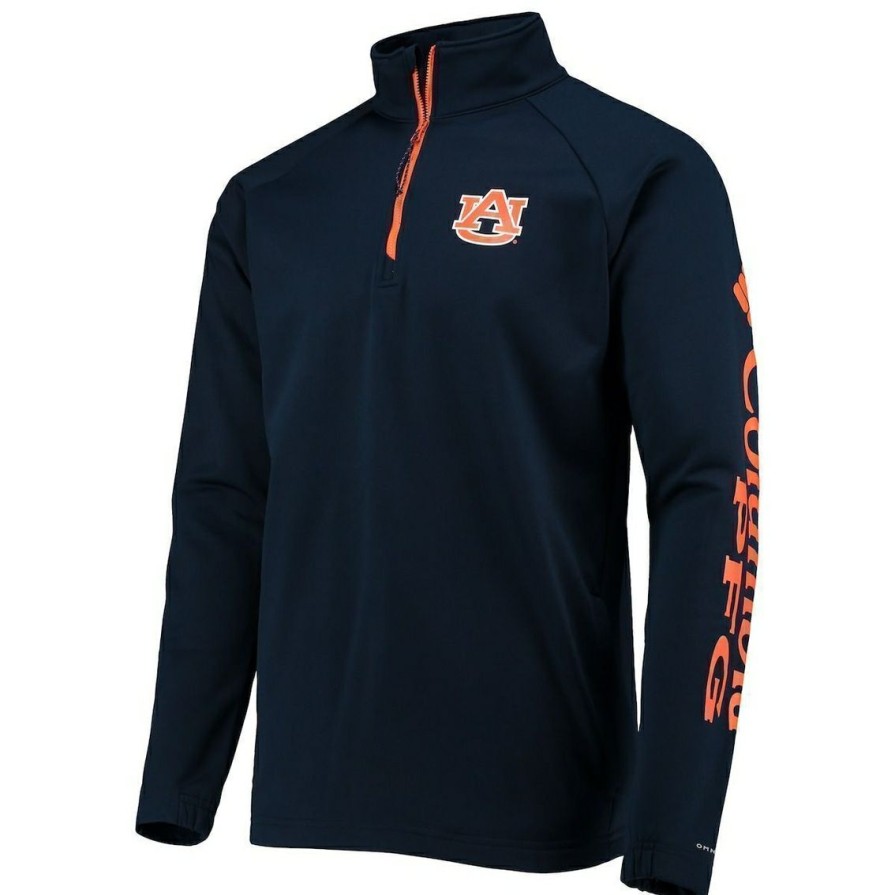 Men'S Clothing * | Cheap Men'S Columbia Auburn Tigers Terminal Tackle Fleece Raglan Omni-Shade Quarter-Zip Jacket Navy