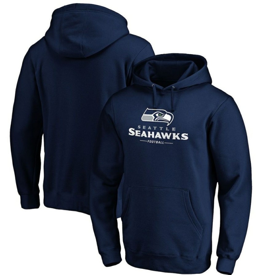 Men'S Clothing * | Best Deal Men'S Fanatics Branded Seattle Seahawks Logo Team Lockup Fitted Pullover Hoodie Navy