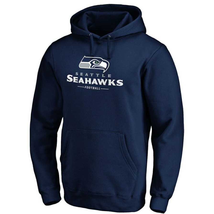 Men'S Clothing * | Best Deal Men'S Fanatics Branded Seattle Seahawks Logo Team Lockup Fitted Pullover Hoodie Navy