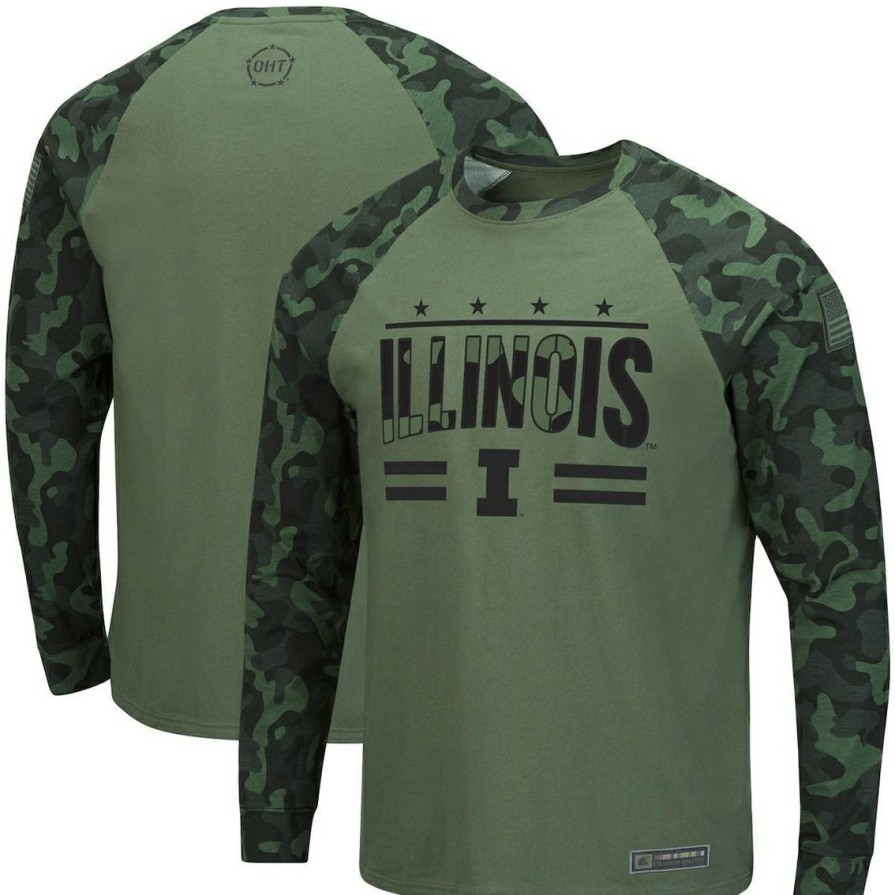 Men'S Clothing * | Discount Men'S Colosseum /Camo Illinois Fighting Illini Oht Military Appreciation Raglan Long Sleeve T-Shirt Olive