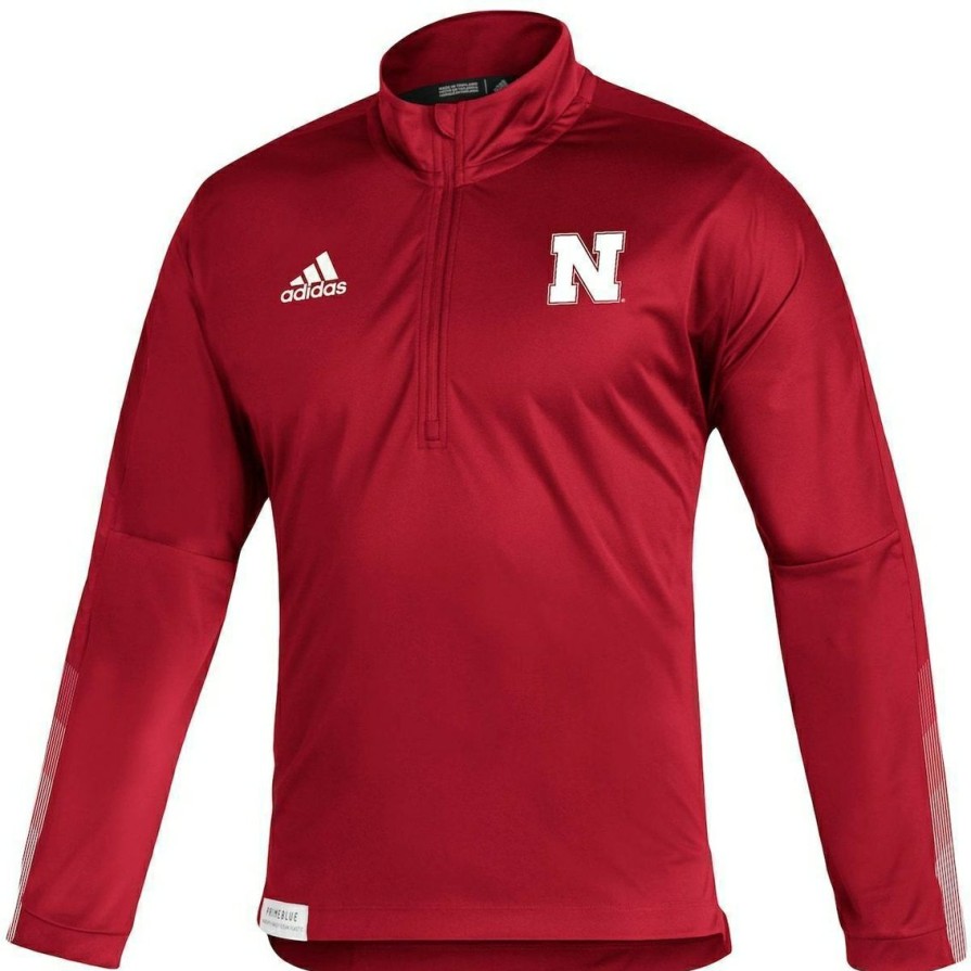 Men'S Clothing * | Best Pirce Men'S Adidas Nebraska Huskers 2021 Sideline Primeblue Quarter-Zip Jacket Scarlet