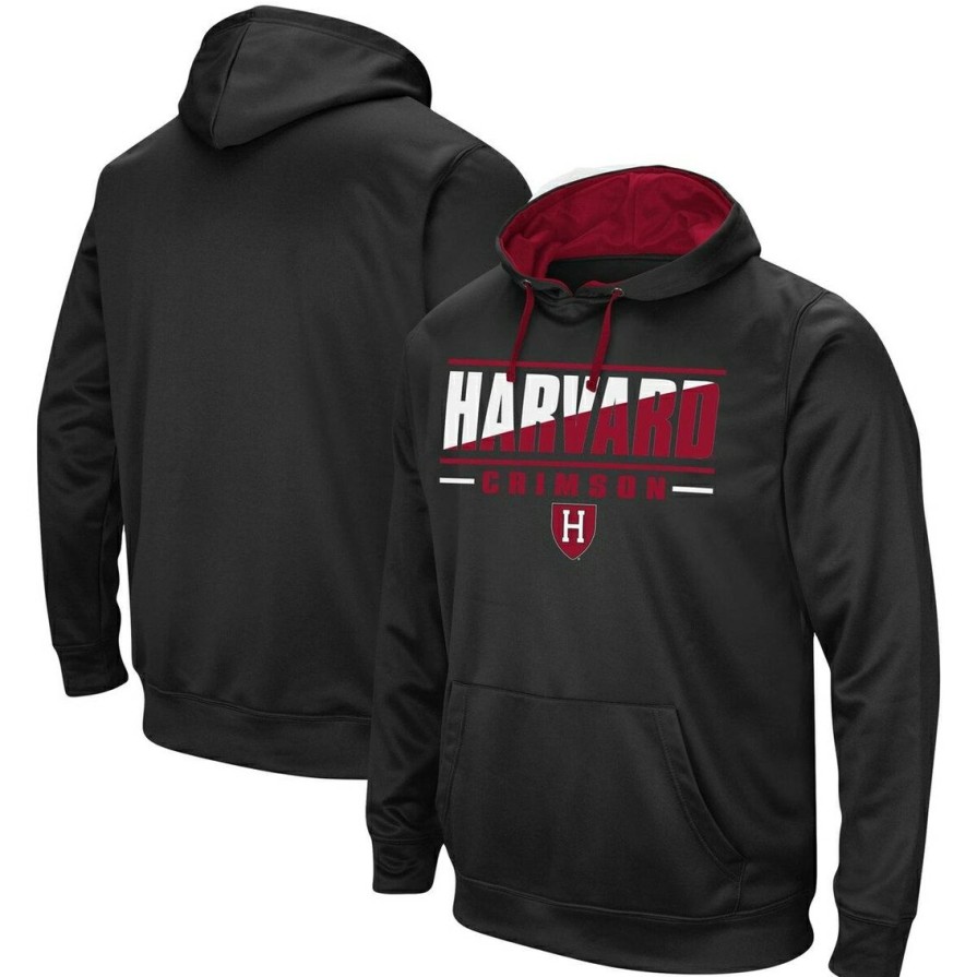 Men'S Clothing * | Cheapest Men'S Colosseum Harvard Crimson Dean Slash Stack Pullover Hoodie Black