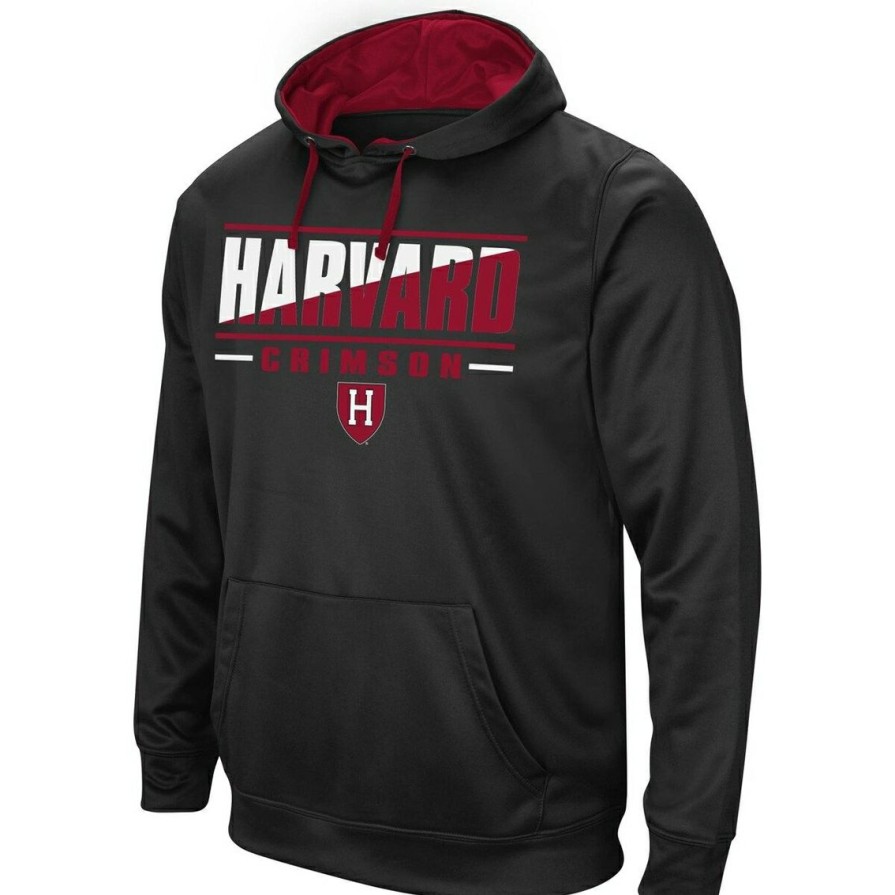 Men'S Clothing * | Cheapest Men'S Colosseum Harvard Crimson Dean Slash Stack Pullover Hoodie Black