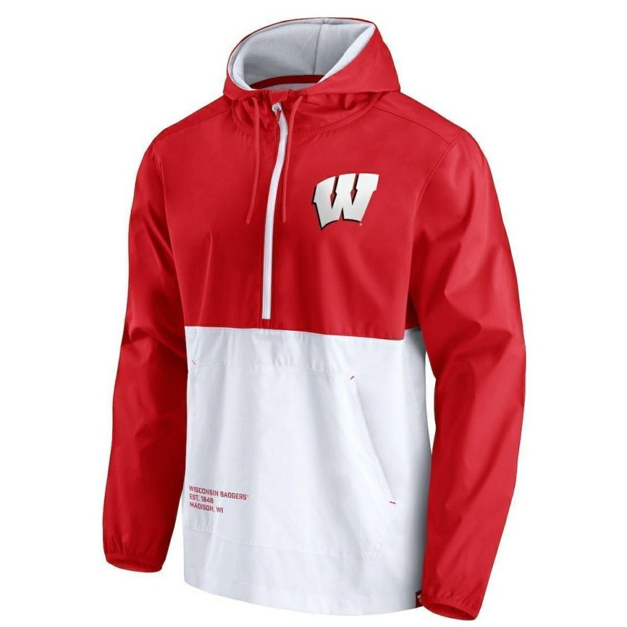 Men'S Clothing * | Flash Sale Men'S Fanatics Branded /White Wisconsin Badgers Thrill Seeker Half-Zip Hoodie Anorak Jacket Red