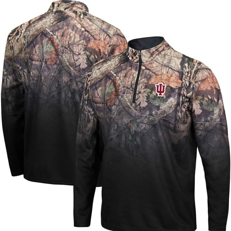 Men'S Clothing * | Best Pirce Men'S Colosseum Indiana Hoosiers Mossy Oak Fleet Ii Quarter-Zip Jacket Black