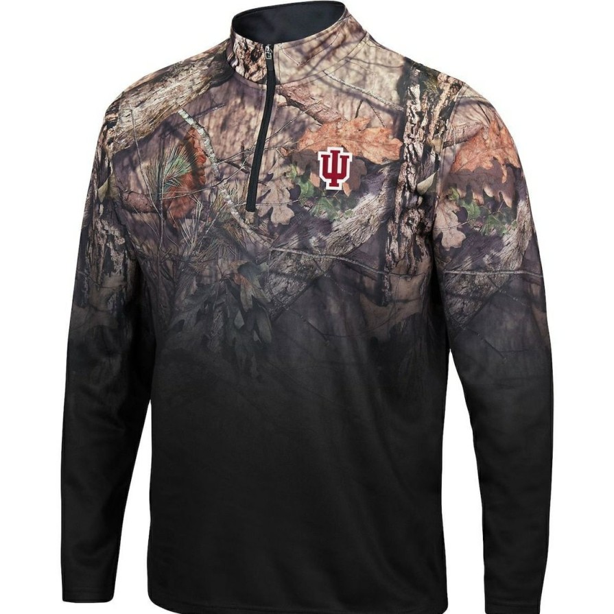 Men'S Clothing * | Best Pirce Men'S Colosseum Indiana Hoosiers Mossy Oak Fleet Ii Quarter-Zip Jacket Black