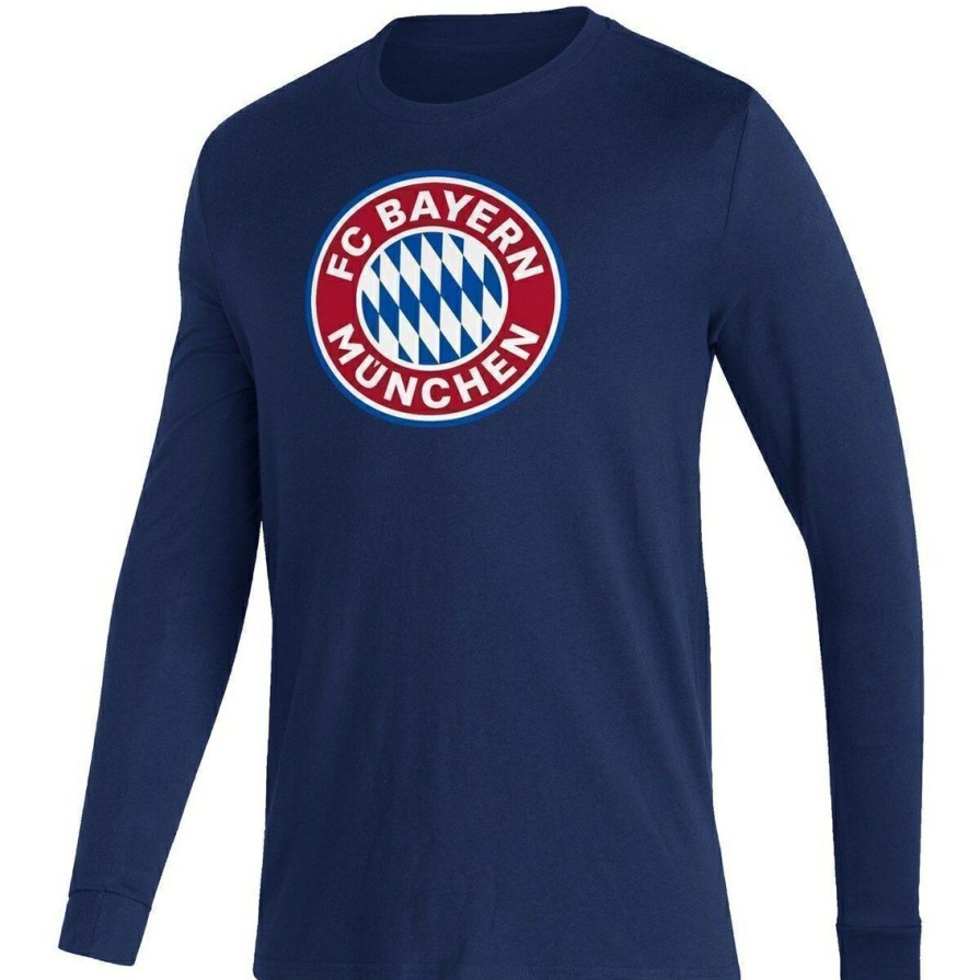 Men'S Clothing * | New Men'S Adidas Bayern Munich Three-Stripe Life Crest Long Sleeve T-Shirt Navy