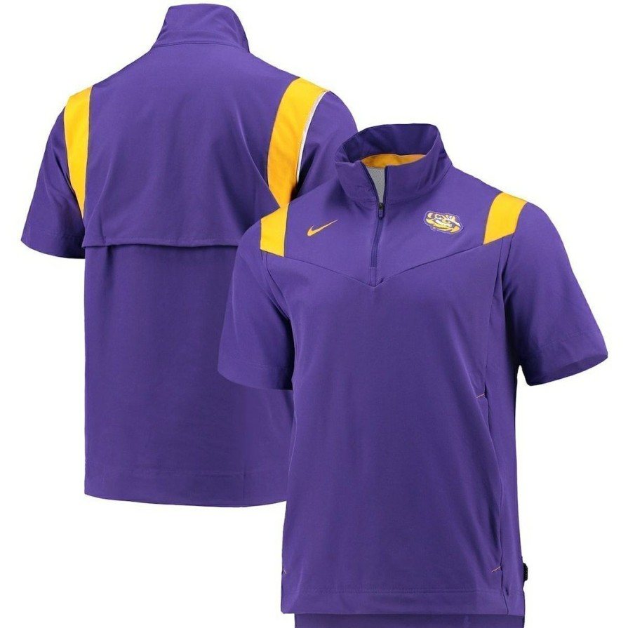 Men'S Clothing * | Best Deal Men'S Nike Lsu Tigers 2021 Coaches Short Sleeve Quarter-Zip Jacket Purple