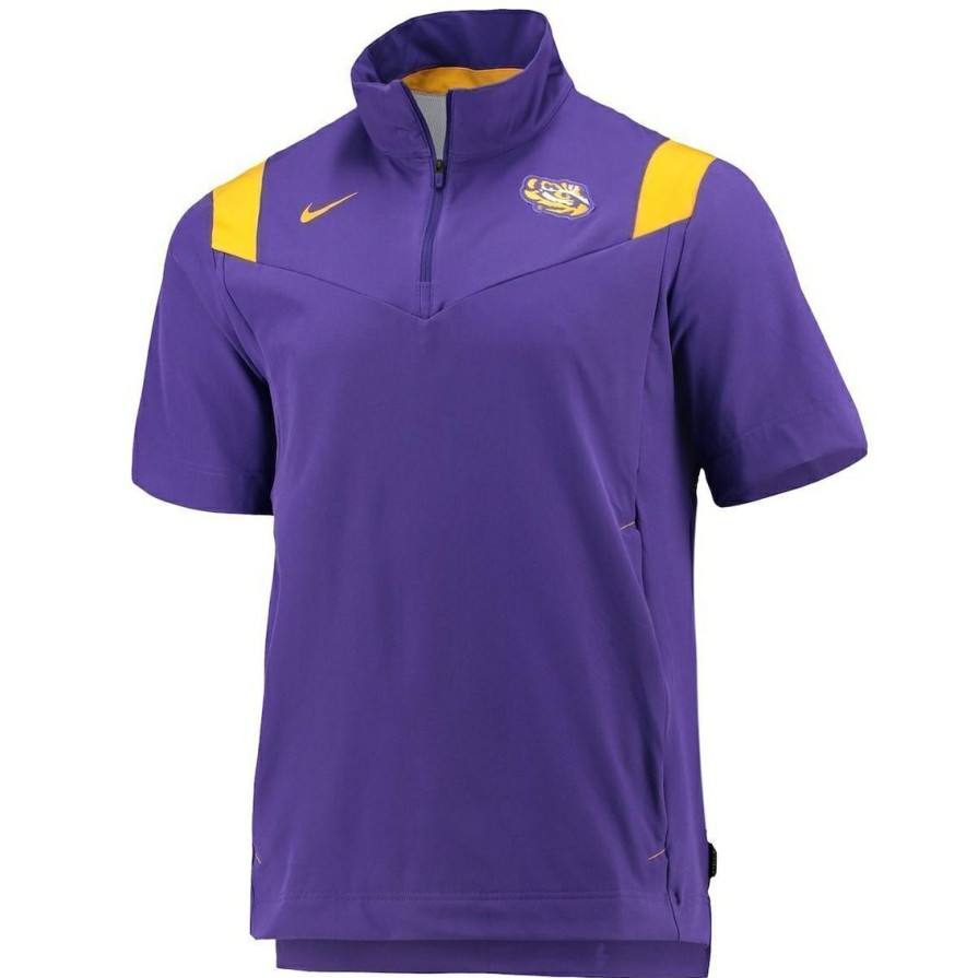 Men'S Clothing * | Best Deal Men'S Nike Lsu Tigers 2021 Coaches Short Sleeve Quarter-Zip Jacket Purple