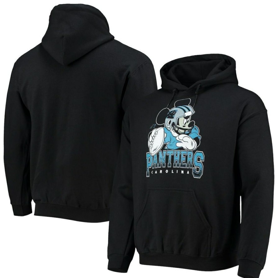 Men'S Clothing * | Outlet Men'S Junk Food Carolina Panthers Disney Mickey Quarterback Pullover Hoodie Black