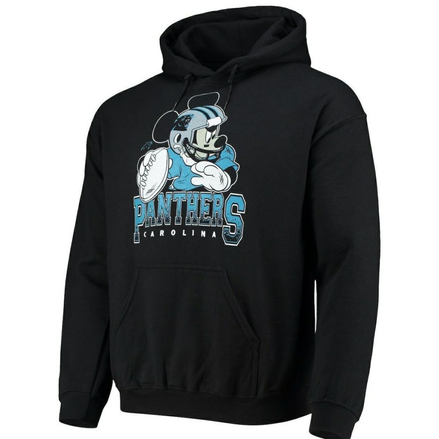 Men'S Clothing * | Outlet Men'S Junk Food Carolina Panthers Disney Mickey Quarterback Pullover Hoodie Black