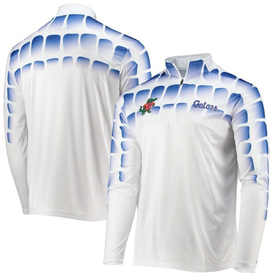 Men'S Clothing * | Best Deal Men'S Colosseum Florida Gators 25Th Anniversary Gator Skin Quarter-Zip Jacket White