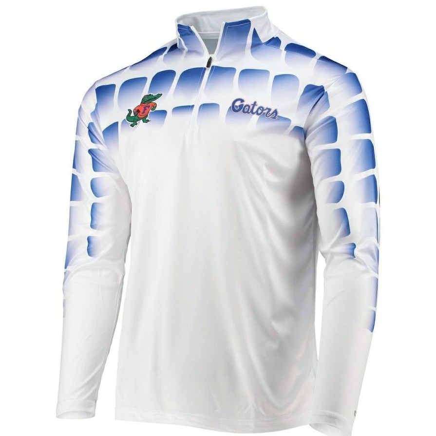 Men'S Clothing * | Best Deal Men'S Colosseum Florida Gators 25Th Anniversary Gator Skin Quarter-Zip Jacket White