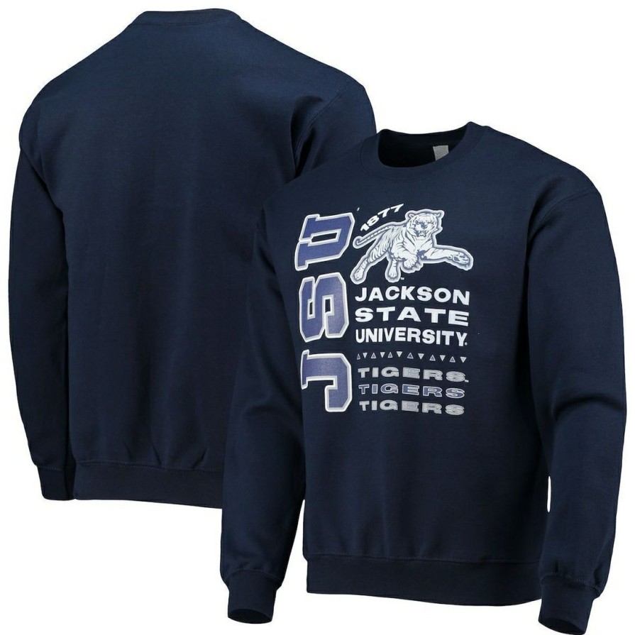 Men'S Clothing * | Promo Men'S Tones Of Melanin Jackson State Tigers Pullover Sweatshirt Navy