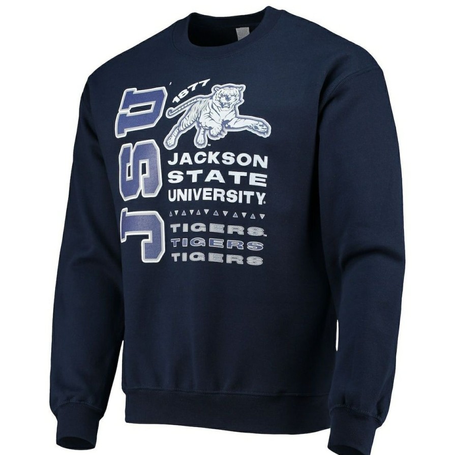 Men'S Clothing * | Promo Men'S Tones Of Melanin Jackson State Tigers Pullover Sweatshirt Navy