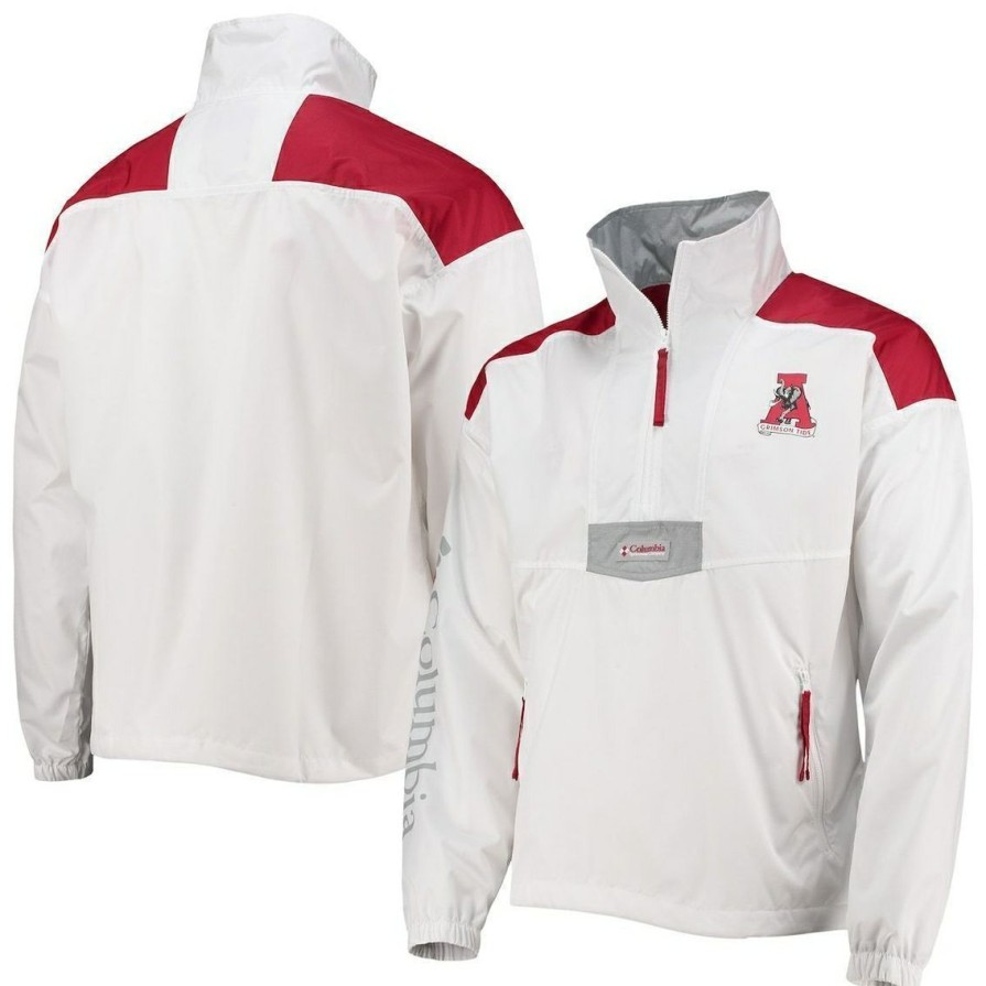 Men'S Clothing * | Cheap Men'S Columbia Alabama Crimson Tide Santa Ana Anorak Quarter-Zip Jacket White