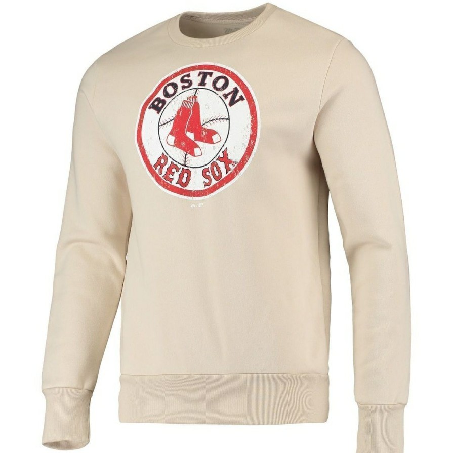 Men'S Clothing * | Top 10 Men'S Majestic Threads Oatmeal Boston Sox Fleece Pullover Sweatshirt Red