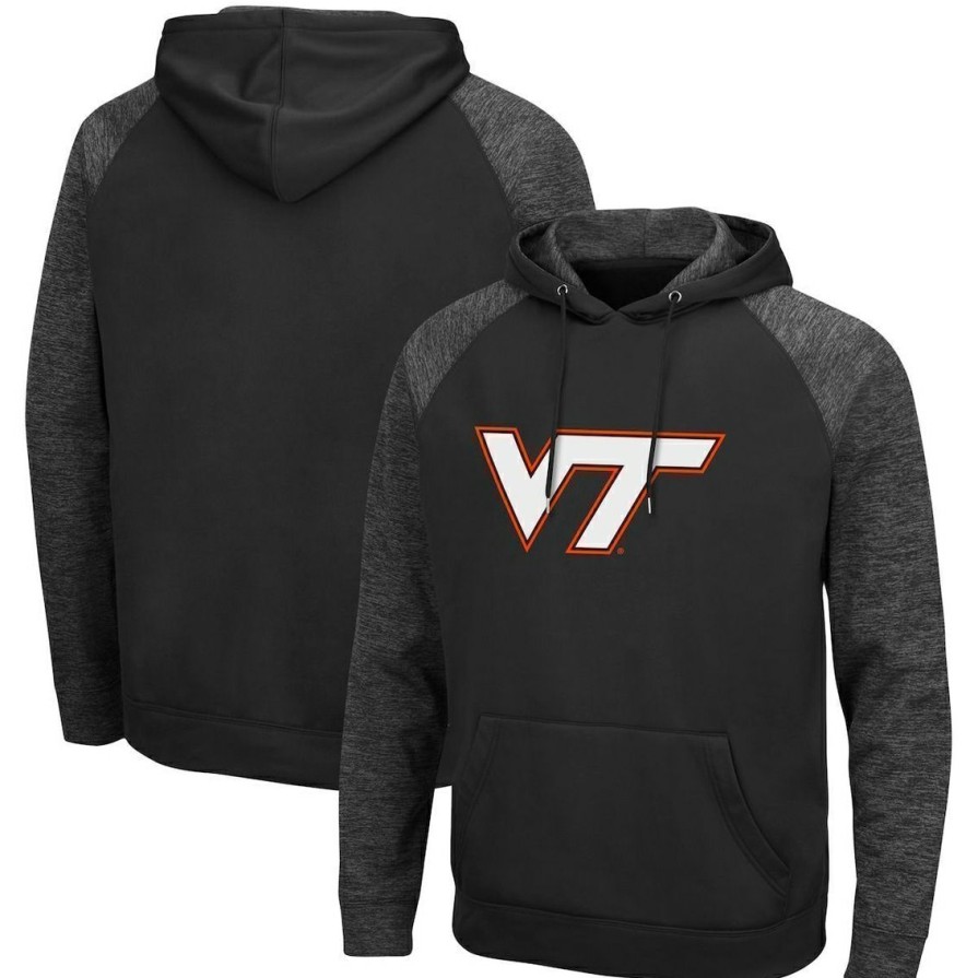 Men'S Clothing * | Flash Sale Men'S Colosseum Virginia Tech Hokies Out 3.0 Tonal Raglan Pullover Hoodie Black