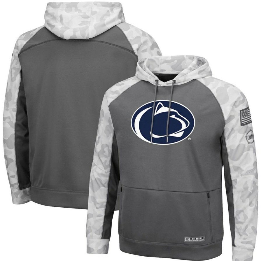 Men'S Clothing * | Budget Men'S Colosseum /Arctic Camo Penn State Nittany Lions Oht Military Appreciation Tonal Raglan Pullover Hoodie Gray