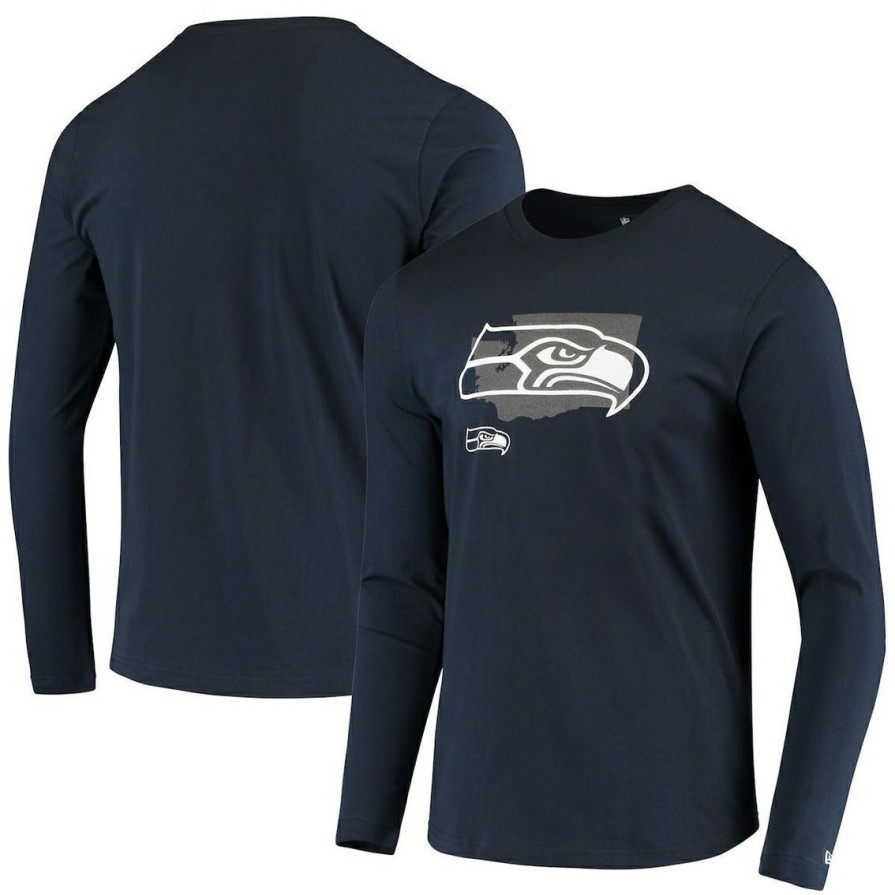 Men'S Clothing * | New Men'S New Era College Seattle Seahawks State Long Sleeve T-Shirt Navy