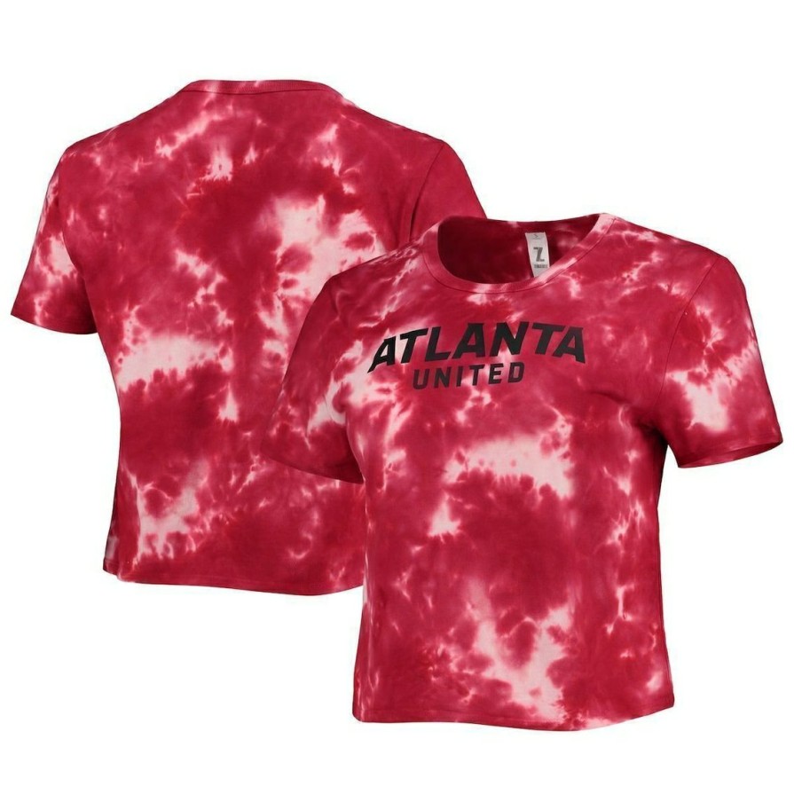 Men'S Clothing * | Deals Women'S Zoozatz Atlanta United Fc Tie-Dye Cropped Wordmark T-Shirt Red