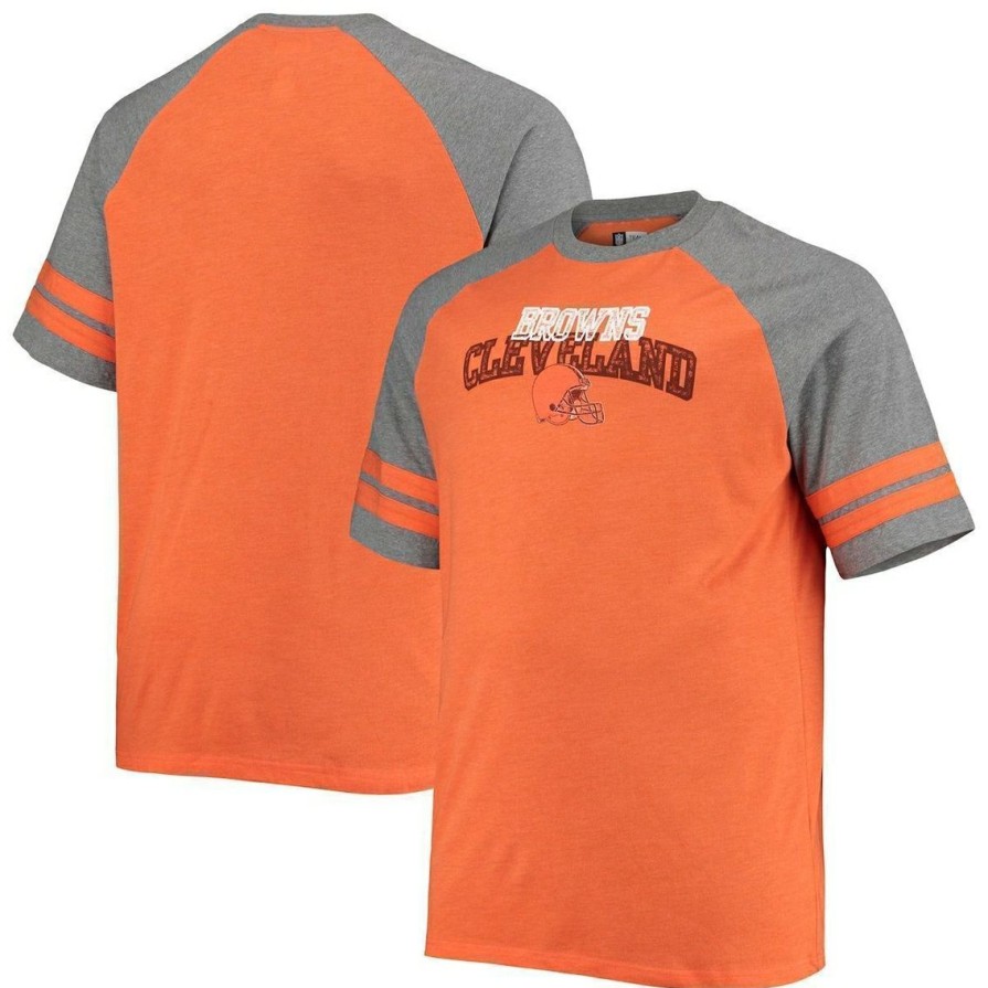 Men'S Clothing * | Hot Sale Men'S Fanatics Branded /Heathered Gray Cleveland Browns Big & Tall Two-Stripe Tri-Blend Raglan T-Shirt Orange