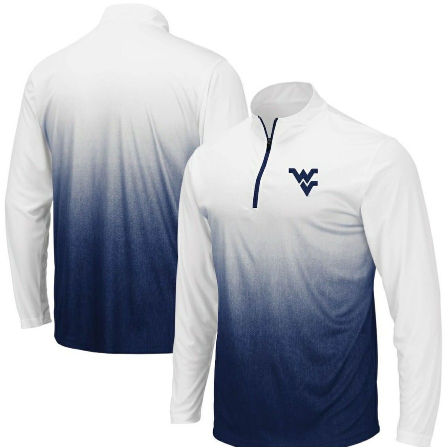 Men'S Clothing * | Flash Sale Men'S Colosseum West Virginia Mountaineers Magic Team Logo Quarter-Zip Jacket Navy