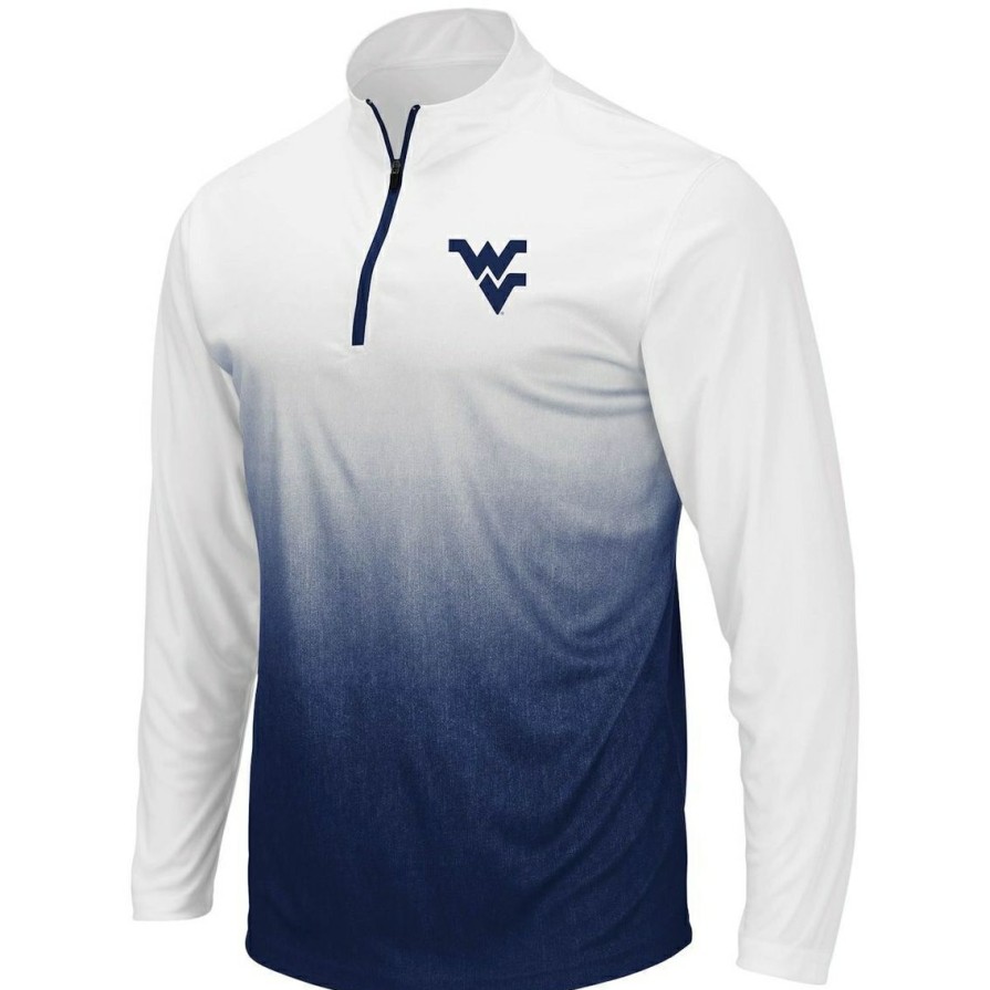 Men'S Clothing * | Flash Sale Men'S Colosseum West Virginia Mountaineers Magic Team Logo Quarter-Zip Jacket Navy