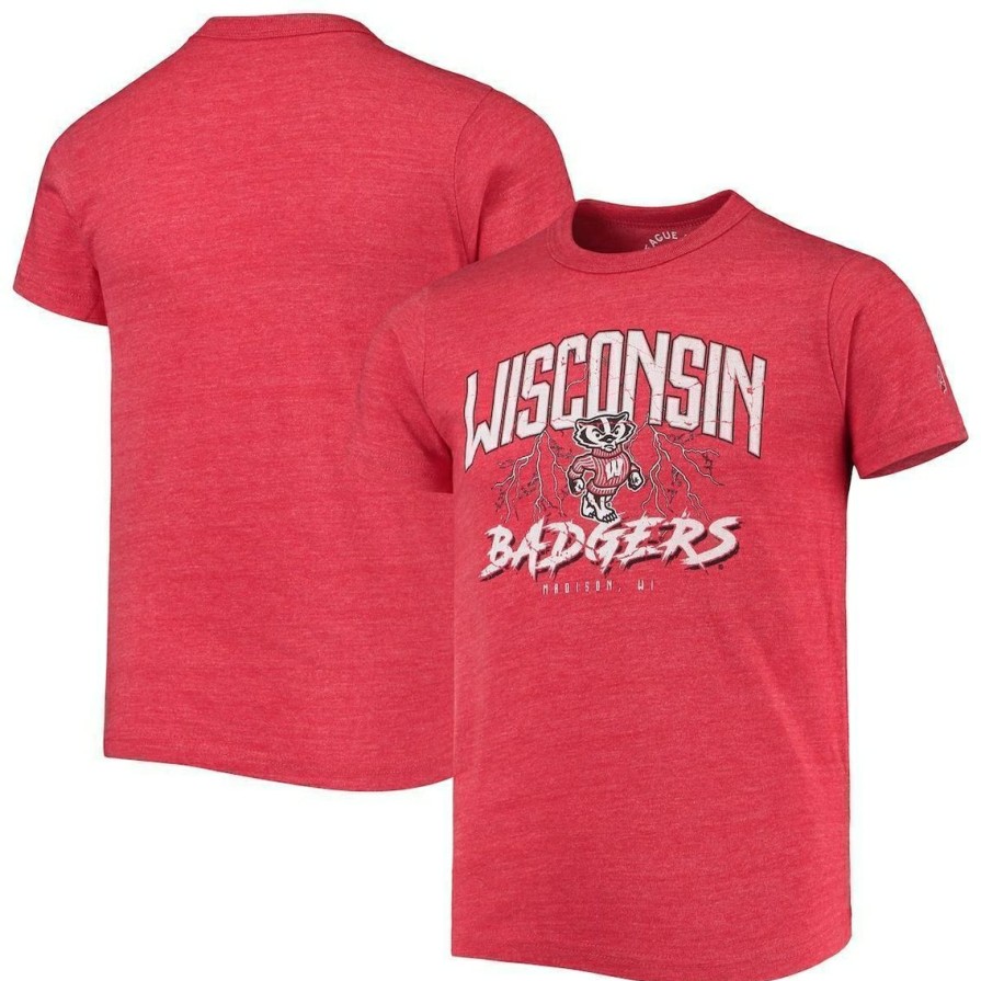 Men'S Clothing * | Best Reviews Of Youth League Collegiate Wear Heathe Wisconsin Badgers Victory Falls Tri-Blend T-Shirt Red