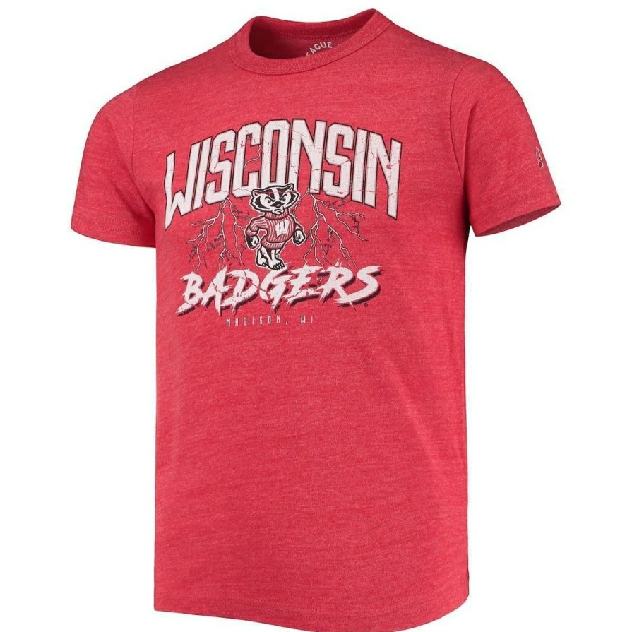 Men'S Clothing * | Best Reviews Of Youth League Collegiate Wear Heathe Wisconsin Badgers Victory Falls Tri-Blend T-Shirt Red