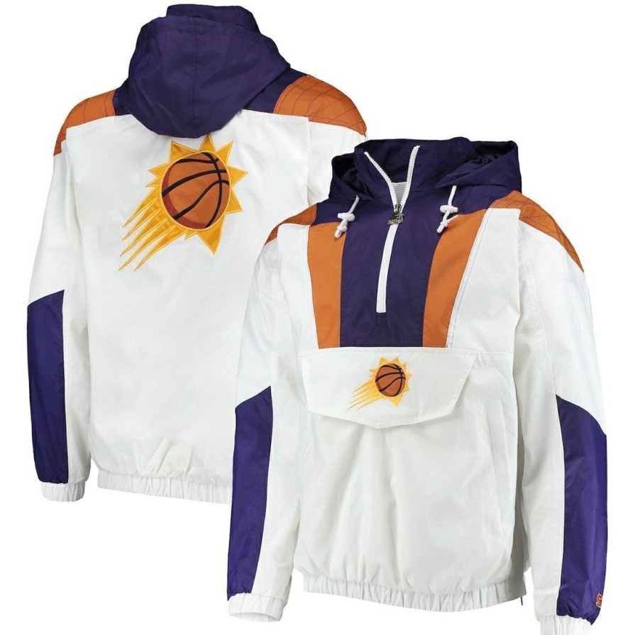 Men'S Clothing * | Flash Sale Men'S Starter Phoenix Suns Striker Crinkle Half-Zip Hoodie White