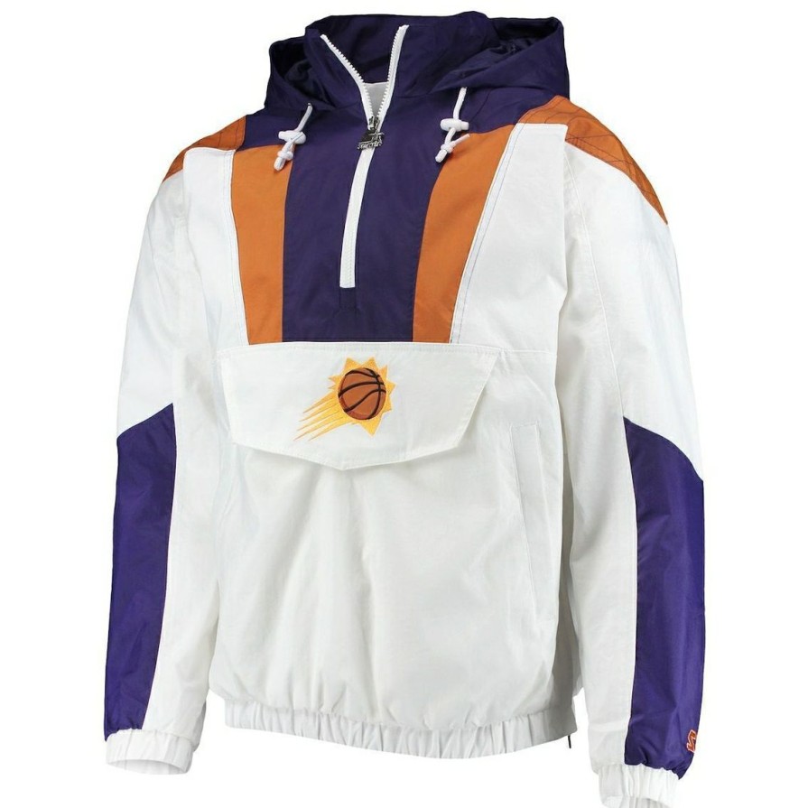 Men'S Clothing * | Flash Sale Men'S Starter Phoenix Suns Striker Crinkle Half-Zip Hoodie White