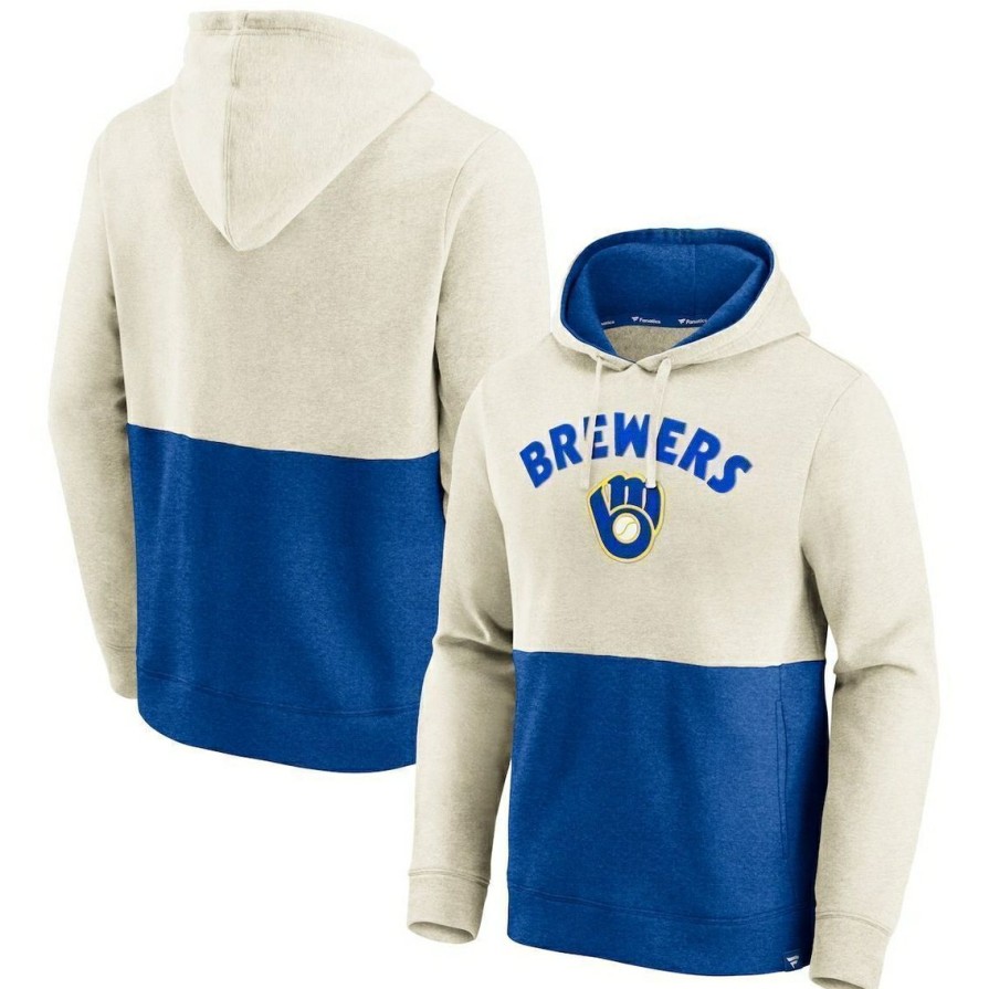 Men'S Clothing * | Best Sale Men'S Fanatics Branded Oatmeal/ Milwaukee Brewers Vintage Arch Pullover Hoodie Royal