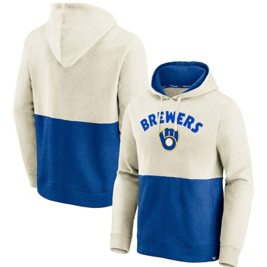 Men'S Clothing * | Best Sale Men'S Fanatics Branded Oatmeal/ Milwaukee Brewers Vintage Arch Pullover Hoodie Royal