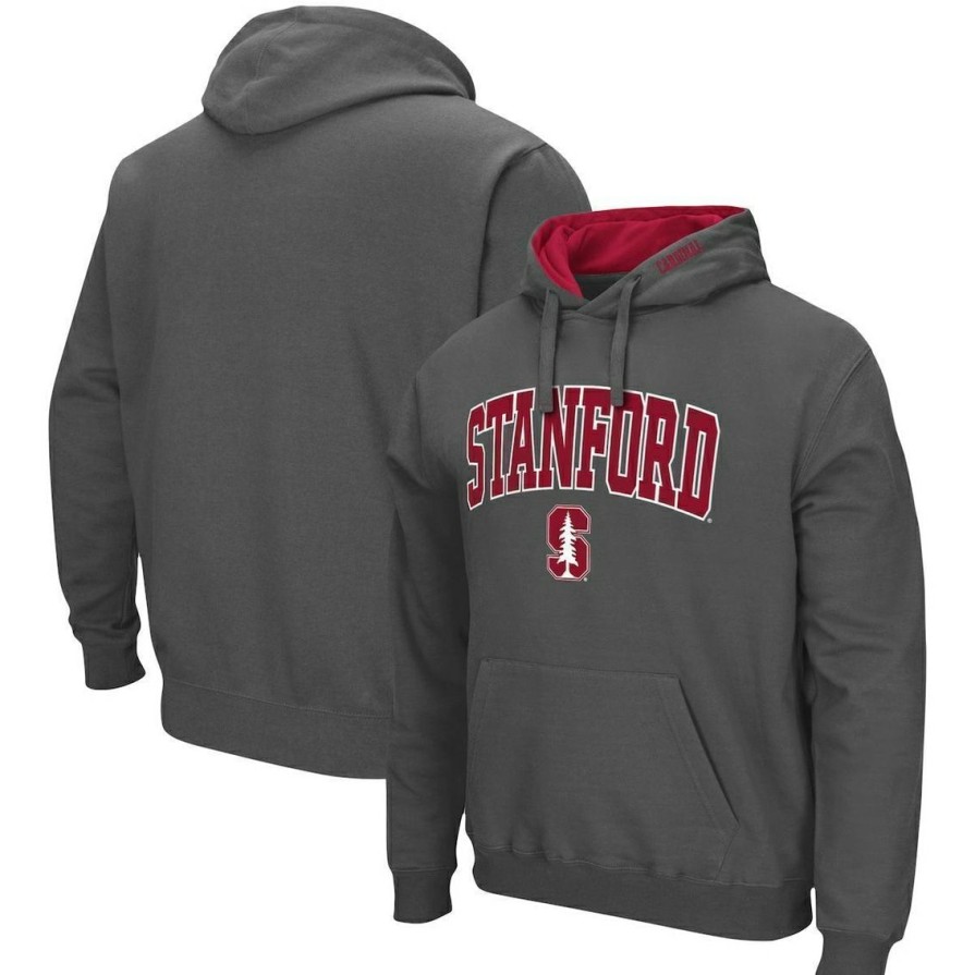 Men'S Clothing * | Cheapest Men'S Colosseum Stanford Cardinal Arch & Logo 3.0 Pullover Hoodie Charcoal