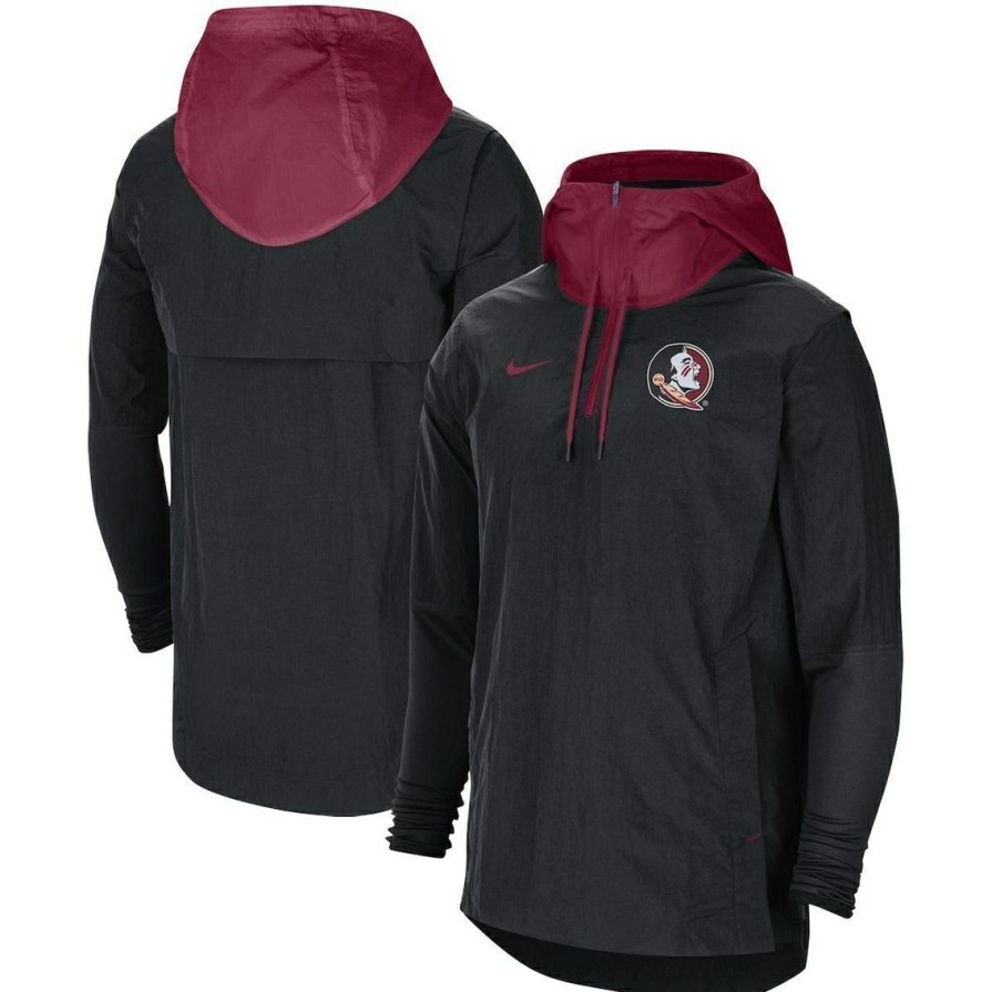 Men'S Clothing * | Buy Men'S Nike /Garnet Florida State Seminoles Player Quarter-Zip Jacket Black