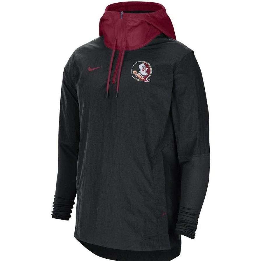 Men'S Clothing * | Buy Men'S Nike /Garnet Florida State Seminoles Player Quarter-Zip Jacket Black