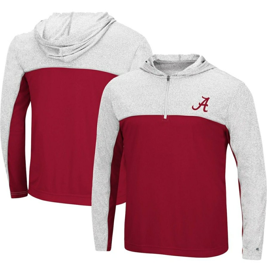 Men'S Clothing * | Promo Men'S Colosseum Alabama Tide Flick Quarter-Zip Hoodie Windshirt Crimson