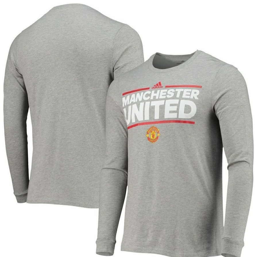 Men'S Clothing * | Best Pirce Men'S Adidas Heathered Manchester United Lockup Long Sleeve T-Shirt