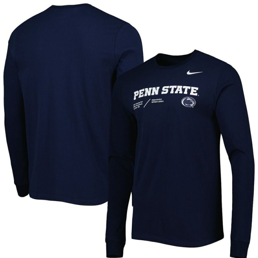 Men'S Clothing * | Best Reviews Of Men'S Nike Penn State Nittany Lions Team Practice Performance Long Sleeve T-Shirt Navy