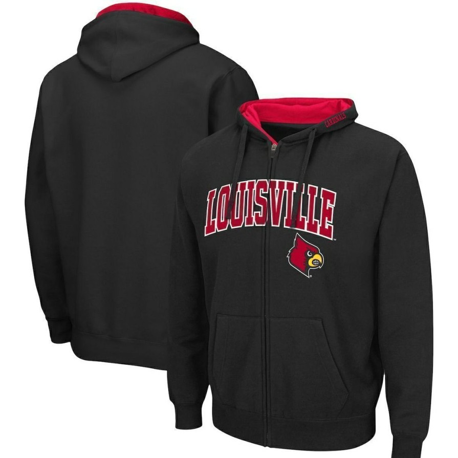 Men'S Clothing * | Discount Men'S Colosseum Louisville Cardinals Arch & Logo 3.0 Full-Zip Hoodie Black