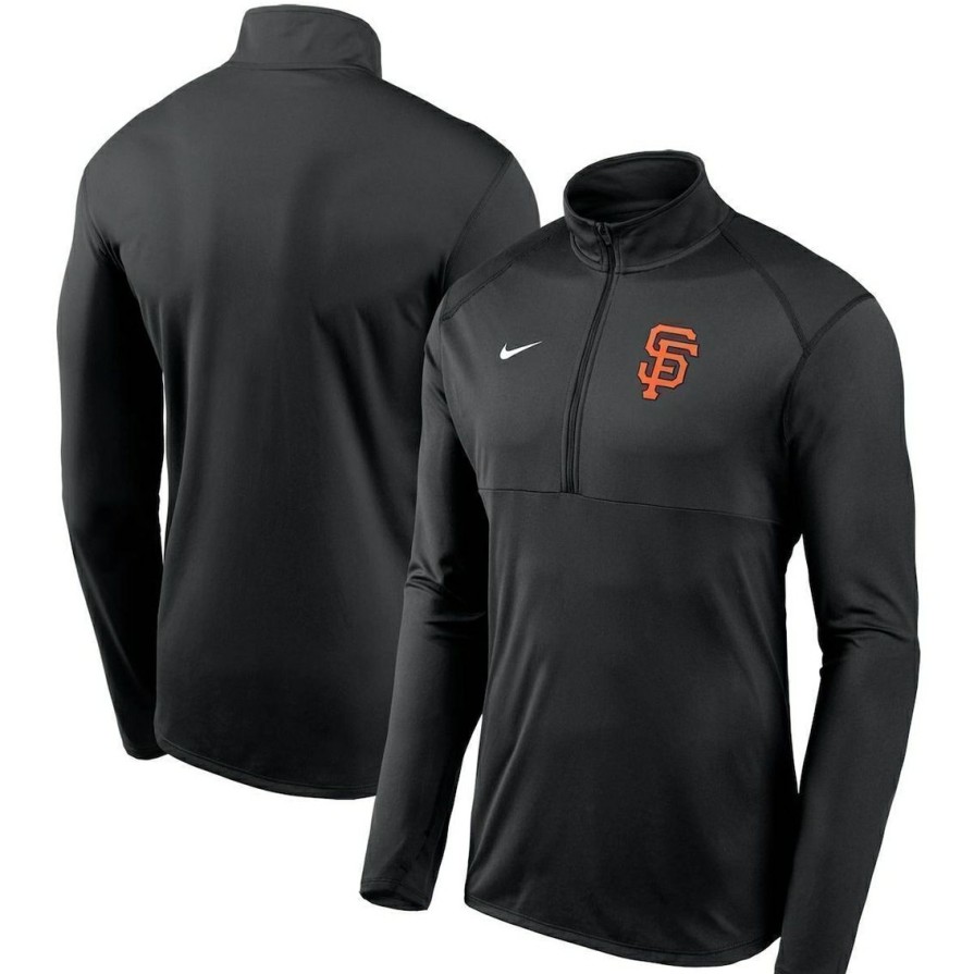 Men'S Clothing * | Best Pirce Men'S Nike San Francisco Giants Team Logo Element Performance Half-Zip Pullover Jacket Black