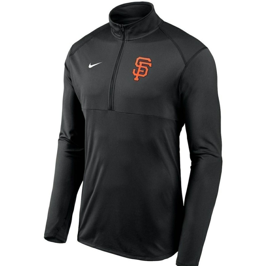 Men'S Clothing * | Best Pirce Men'S Nike San Francisco Giants Team Logo Element Performance Half-Zip Pullover Jacket Black