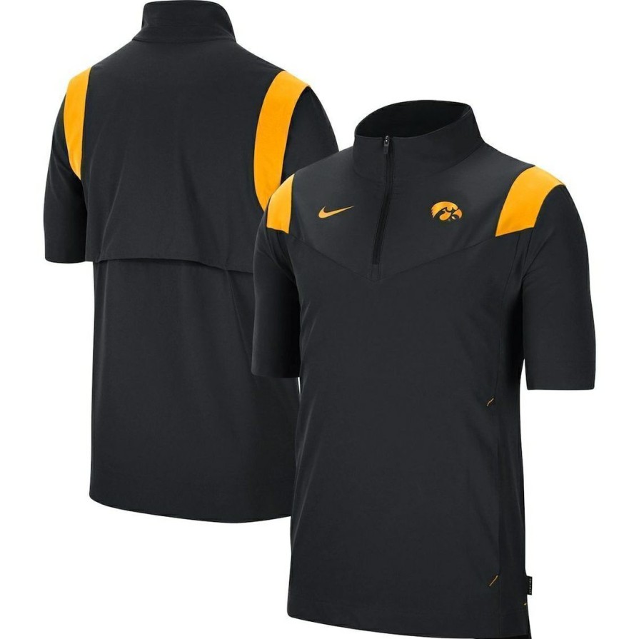 Men'S Clothing * | Discount Men'S Nike Iowa Hawkeyes 2021 Coaches Short Sleeve Quarter-Zip Jacket Black