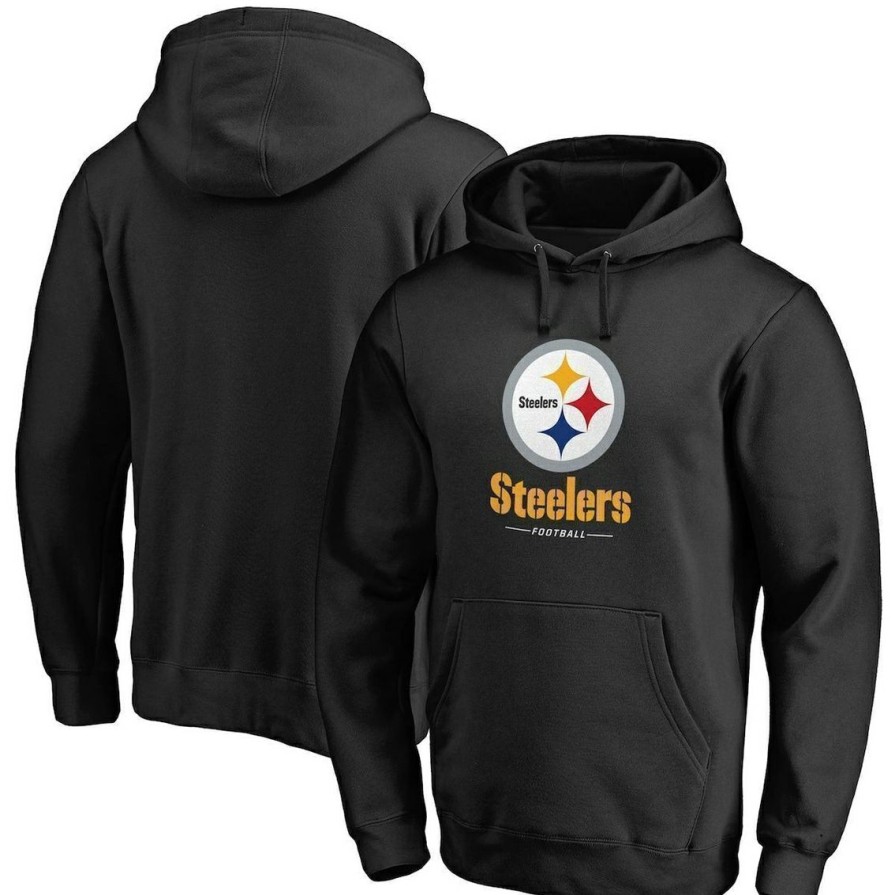 Men'S Clothing * | New Men'S Fanatics Branded Pittsburgh Steelers Logo Team Lockup Fitted Pullover Hoodie Black