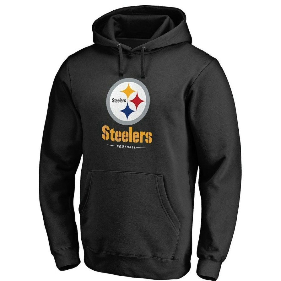 Men'S Clothing * | New Men'S Fanatics Branded Pittsburgh Steelers Logo Team Lockup Fitted Pullover Hoodie Black