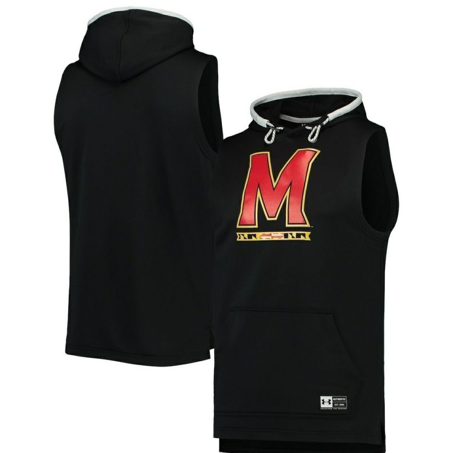 Men'S Clothing * | Wholesale Men'S Under Armour Maryland Terrapins Game Day Tech Sleeveless Hoodie Black