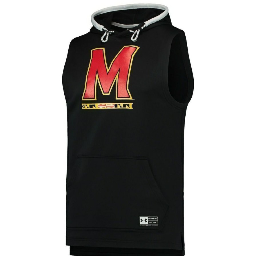 Men'S Clothing * | Wholesale Men'S Under Armour Maryland Terrapins Game Day Tech Sleeveless Hoodie Black