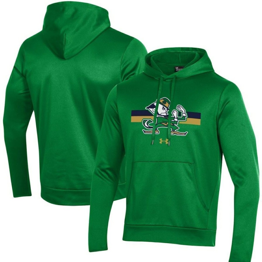 Men'S Clothing * | Wholesale Men'S Under Armour Notre Dame Fighting Irish Logo Stripe Fleece Pullover Hoodie Green