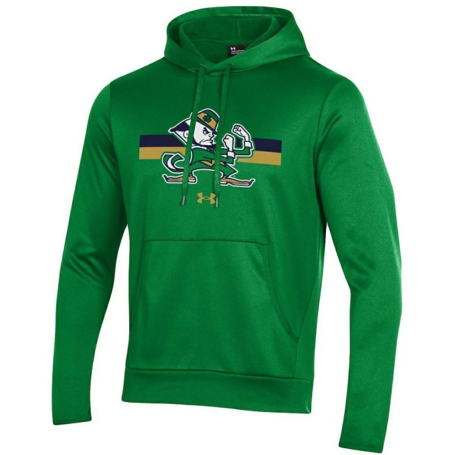 Men'S Clothing * | Wholesale Men'S Under Armour Notre Dame Fighting Irish Logo Stripe Fleece Pullover Hoodie Green